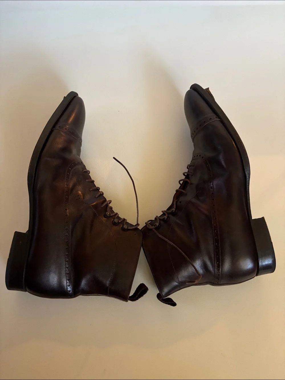 COBBLER UNION Balmoral Brogue Boots in Museum Brown Size 10.5